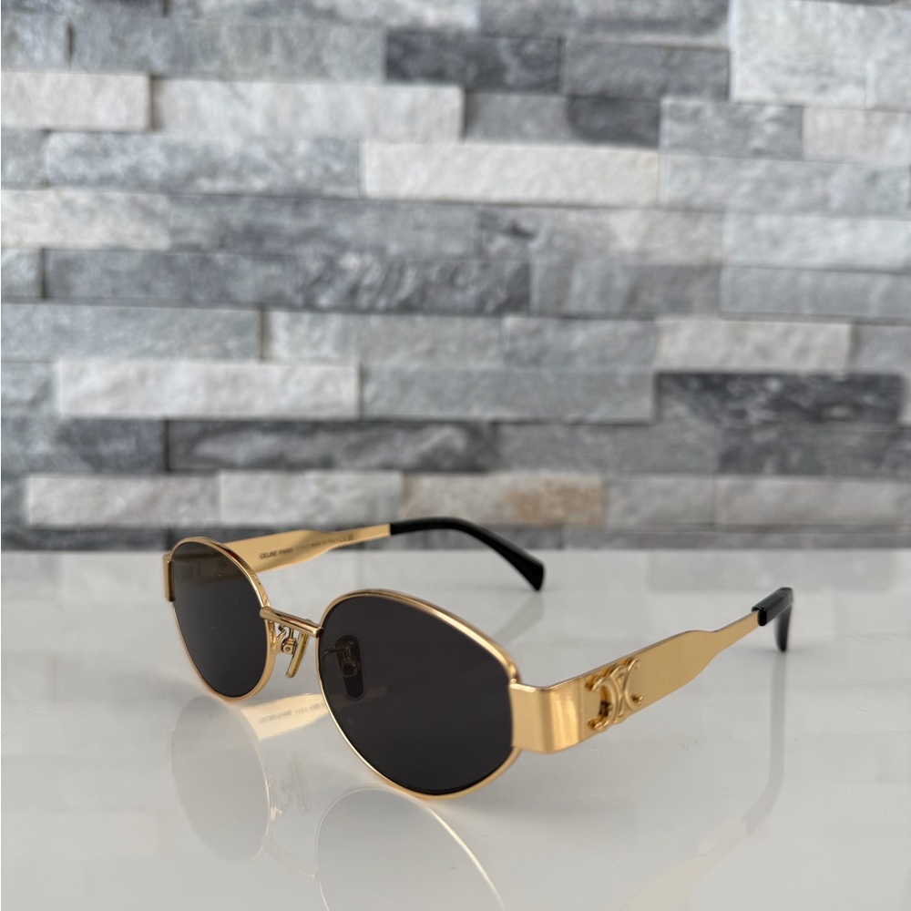 Celine CL40235U 30N Triomphe Metal Oval Sunglasses Gold Black Lens